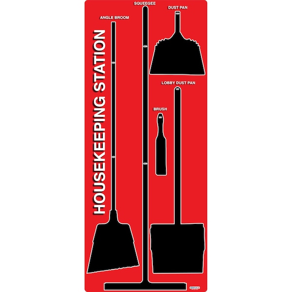5S Housekeeping Shadow Board Broom Station Version 14  - Red Board / Black Shadows No Broom
